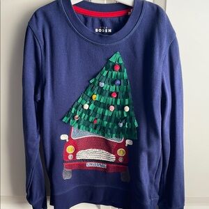 Mini Boden Christmas sweatshirt with appliqué and stitch design. Size 7-8 years